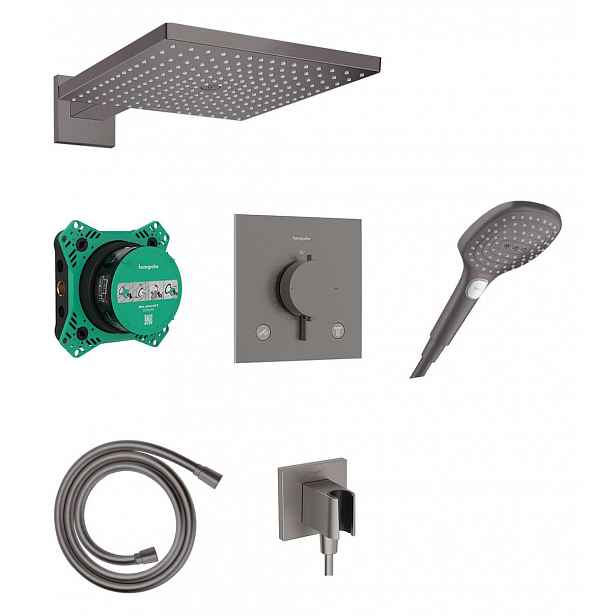 Hansgrohe Raindance E - Sprchový set s termostatem pod omítku, s tělesem, 30x30 cm, 3 proudy, kartáčovaný černý chrom 24623340