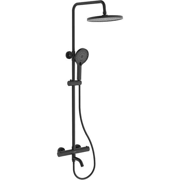 Sprchový nástěnný sloup Selma - termostatická vanová otočná baterie - černá matná - 80-130,4 cm