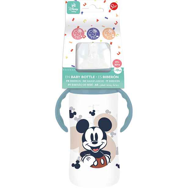 STOR Kojenecká láhev s uchy 360ml MICKEY