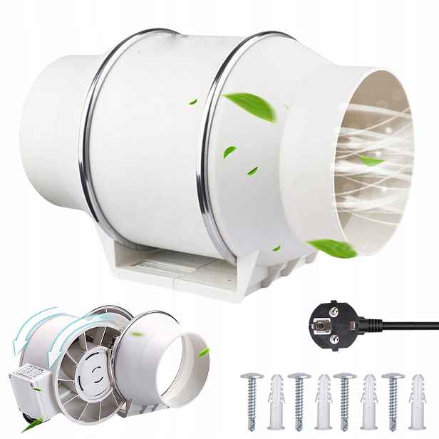 Trubkový ventilátor 100 mm, odtahový ventilátor 220 V, tichý, energeticky úsporný