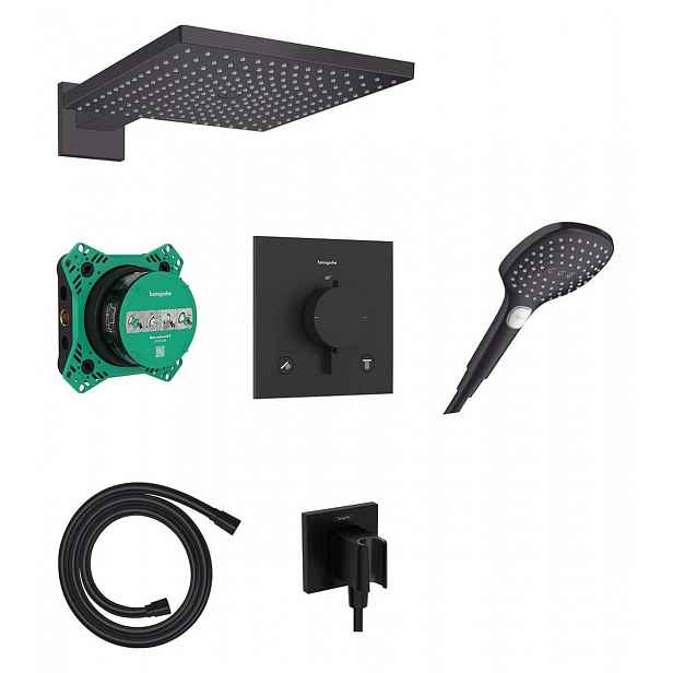 Hansgrohe Raindance E - Sprchový set s termostatem pod omítku, s tělesem, 30x30 cm, 3 proudy, matná černá 24623670