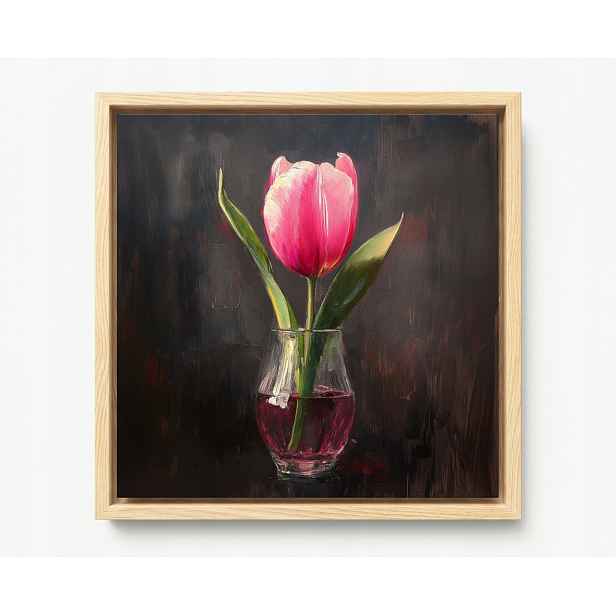 Obraz Rám Americký Box Olej Dekorace Příroda Květ Růžový Tulipán 50x50