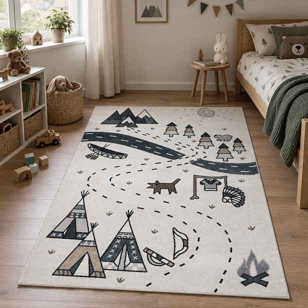 POSLEDNÍ ŠANCE: Dětský kusový koberec Fun Indian cream, 180x270, bílá, dětský pokoj, Hanse Home