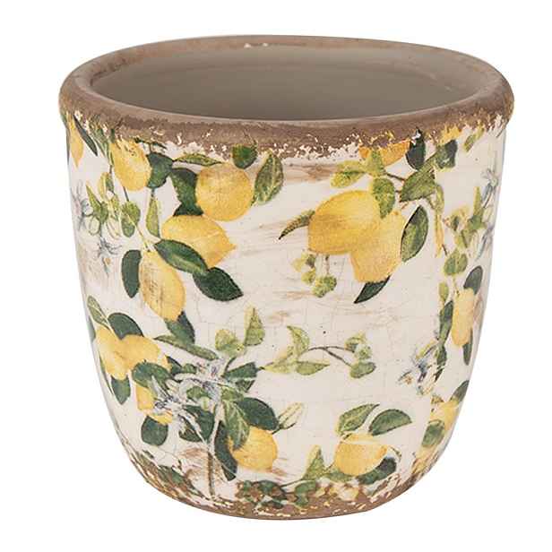 Béžový keramický obal na květináč s citróny Lemons XS - Ø 11*10 cm Clayre & Eef