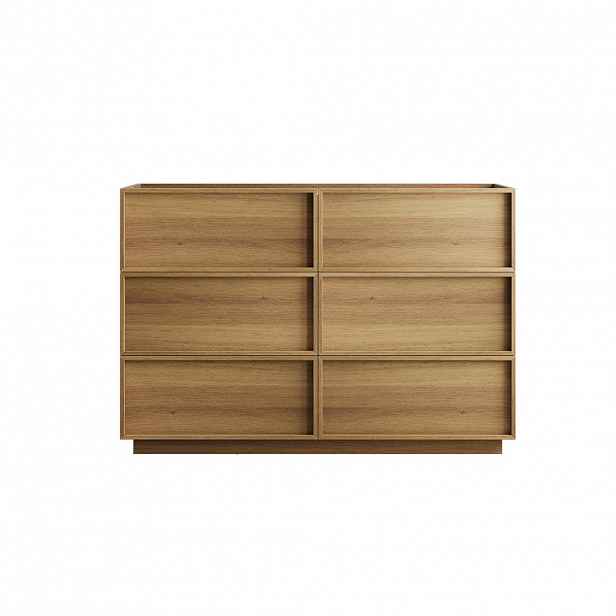 Modfu KOMODA z MDF a dřevotřísky 115x48x78 cm dubová se 6 zásuvkami, bez úchytek a s ochranou proti převrácení