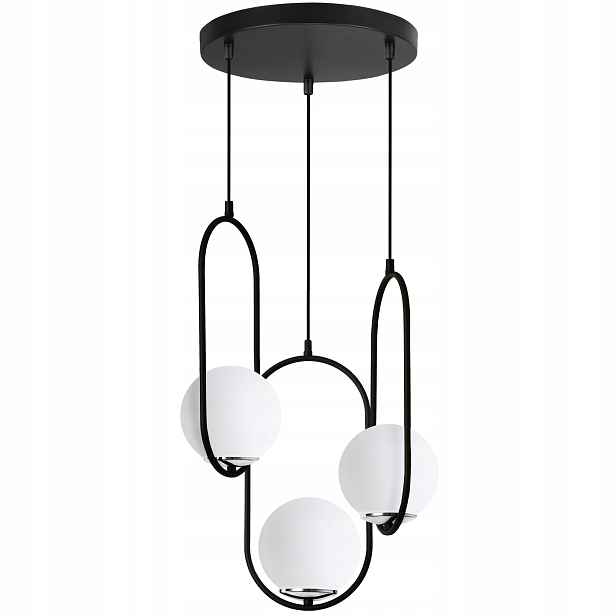 Závěsná Stropní Lampa Lustr Luna Skleněná Koule Černá Obruč Do Obývacího Pokoje