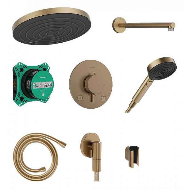 Hansgrohe Pulsify S - Sprchový set s termostatem pod omítku, s tělesem, průměr 26 cm, EcoSmart, kartáčovaný bronz 24624140