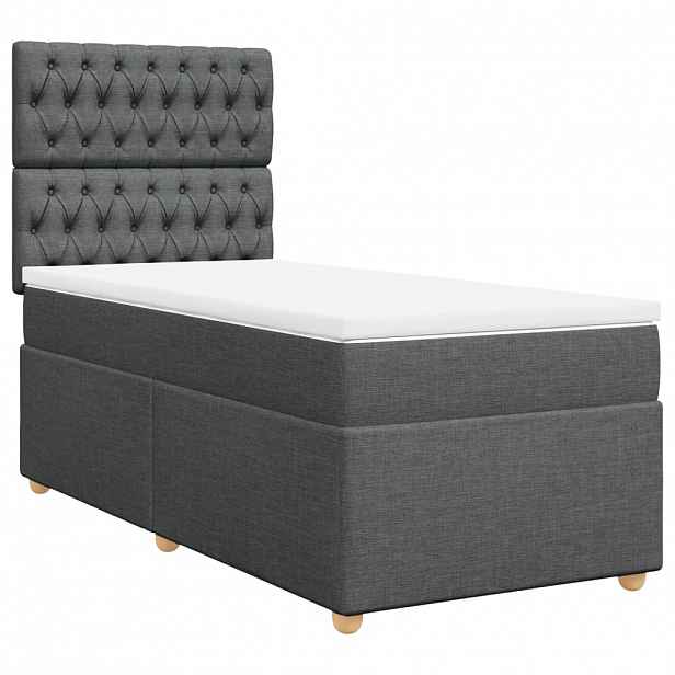 vidaXL Box spring postel s matrací tmavě šedá 90x200 cm textil