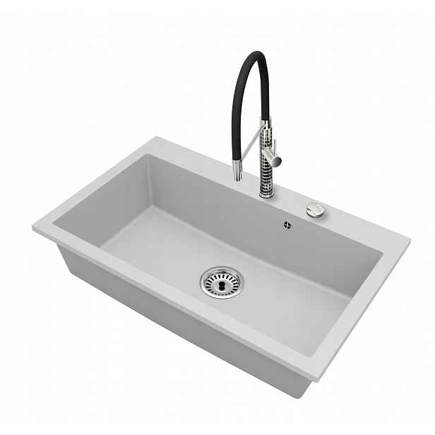 Granitový dřez Jednokomorový Elite 80 Baterie Sifon Chrom Automat
