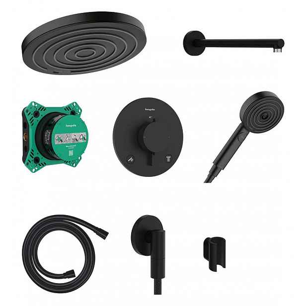 Hansgrohe Pulsify S - Sprchový set s termostatem pod omítku, s tělesem, průměr 26 cm, EcoSmart, matná černá 24624670