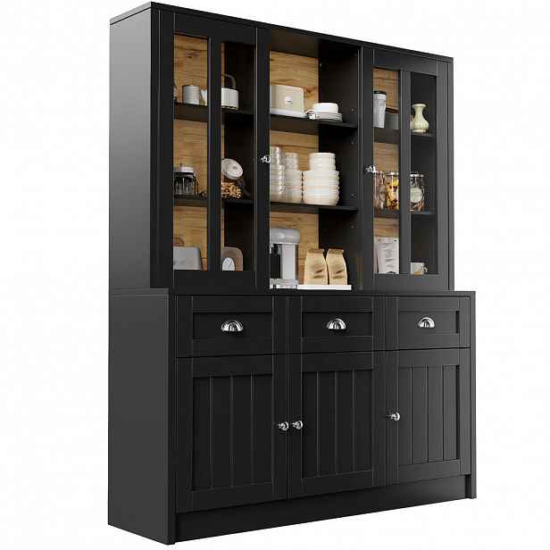 Modfu VYSOKÁ vitrína z MDF a akrylu 140x38,5x175 cm černá s uzavřeným úložným prostorem a ochranou proti převrácení