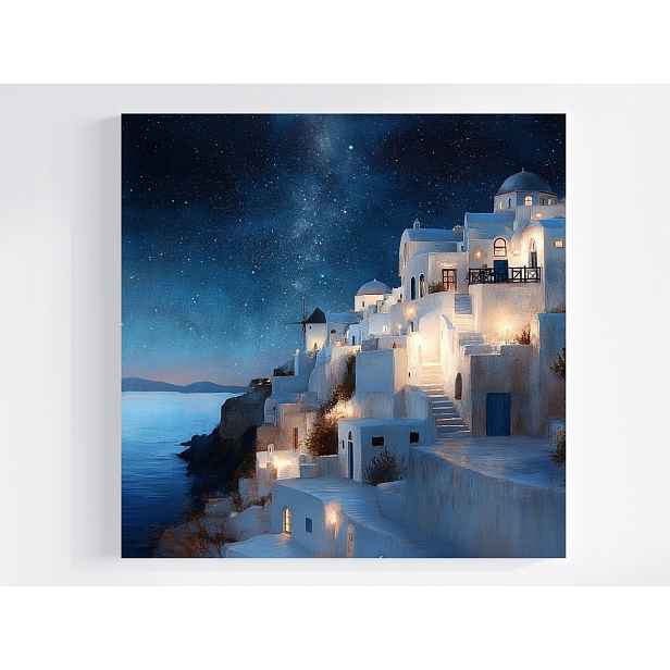 Obraz Na Plátně Canvas Krajina Řecko Ostrov Santorini Město Noc 50x50
