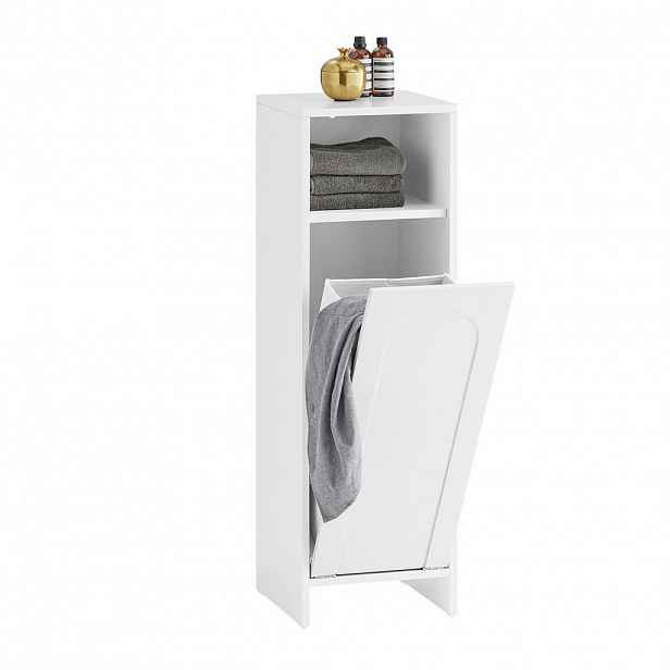SoBuy KOUPELNOVÁ SKŘÍŇKA S KOŠEM NA PRÁDLO a 1 dveřmi Bílá 30x30x97cm Moderní