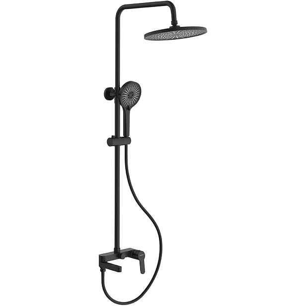 Sprchový nástěnný sloup Velea - vanová otočná baterie - černá matná - 78-123 cm