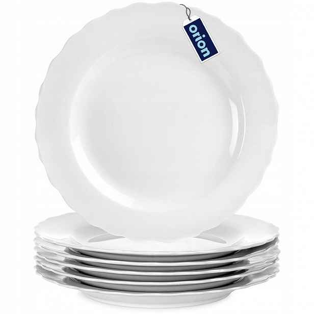 6 x Obědový talíř plochý velký porcelánový, bílý, sada talířů