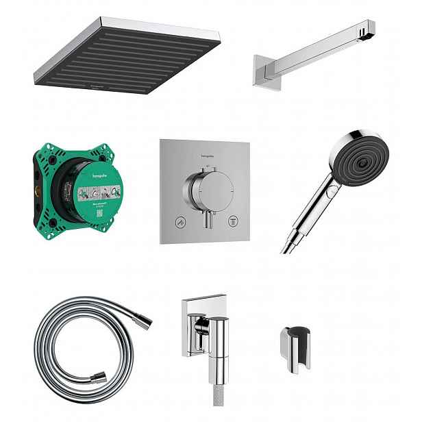 Hansgrohe Pulsify E - Sprchový set s termostatem pod omítku, s tělesem, 26x26 cm, EcoSmart, chrom 24625000