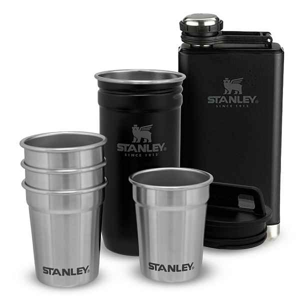 Černý set placatky a panáků 6 ks z nerezové oceli 250 ml Adventure Black – Stanley