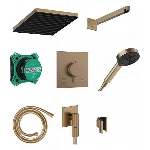 Hansgrohe Pulsify E - Sprchový set s termostatem pod omítku, s tělesem, 26x26 cm, EcoSmart, kartáčovaný bronz 24625140