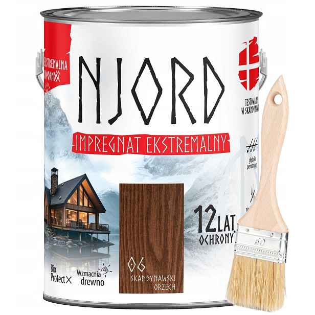 Njord Extrémní Impregnace Na Dřevo Skandinávský Ořech 5 L Štětec 50 MM