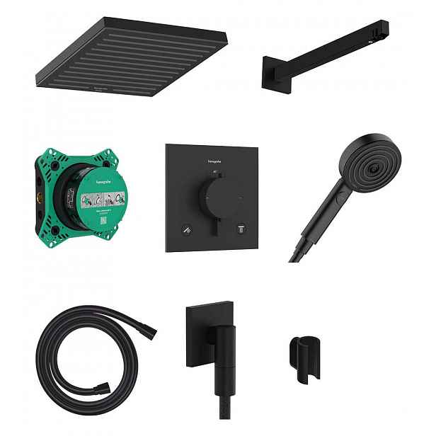 Hansgrohe Pulsify E - Sprchový set s termostatem pod omítku, s tělesem, 26x26 cm, EcoSmart, matná černá 24625670