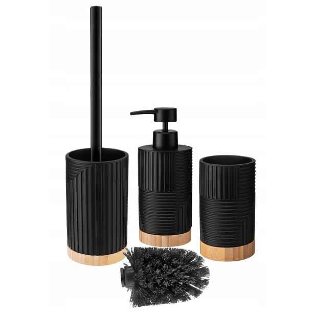 Koupelnová sada 4 ks Camino polyresin černá matná bambus loft boho