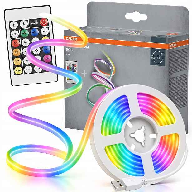 Led páska Neon Hadice Flexibilní Dekorativní 4W Rgb Usb 2m Dálkový Ovladač Osram