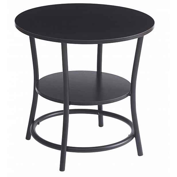 Moderní Kulatý Konferenční Stolek S Policí Loft Industriální Dub Černý 56 cm
