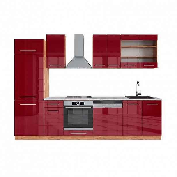 Vicco KUCHYŇSKÝ KOUT Fame-Line Bordeaux vysoký lesk/zlatý dub 300 cm , PD Mramor