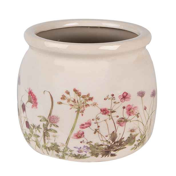 Keramický obal na květináč s lučními květy Flowers of Love M - Ø 16*13 cm Clayre & Eef