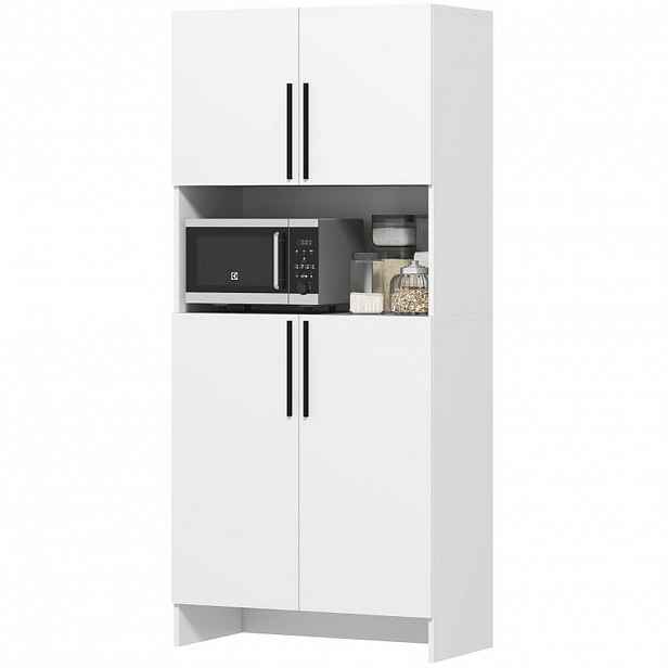 Modfu KUCHYŇSKÁ skříň z melaminované dřevotřísky 79x40x175 cm bílá s prostorem pro mikrovlnku a tichým dovíráním