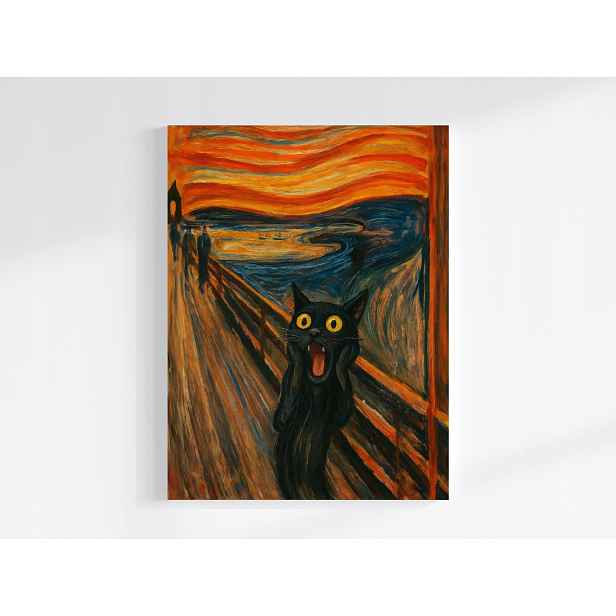 Obraz Na Plátně Canvas Grafika Munch Styl Křik Černá Kočka 60x80