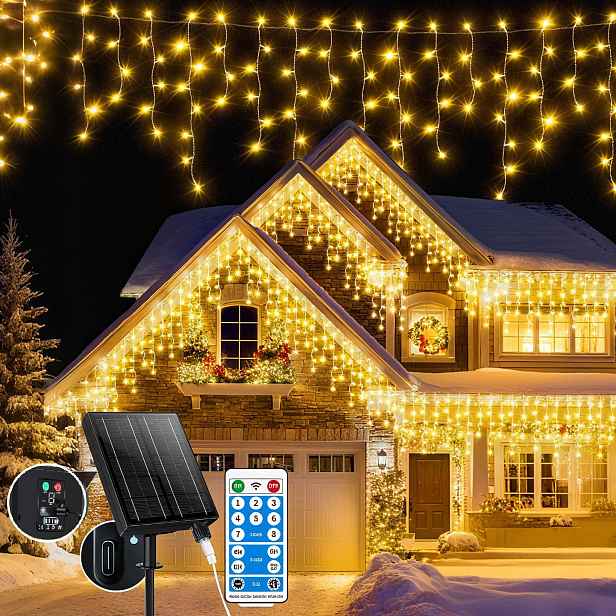 Solární vánoční osvětlení ve tvaru rampouchů pro venkovní použití 30 m, 660 Led diod