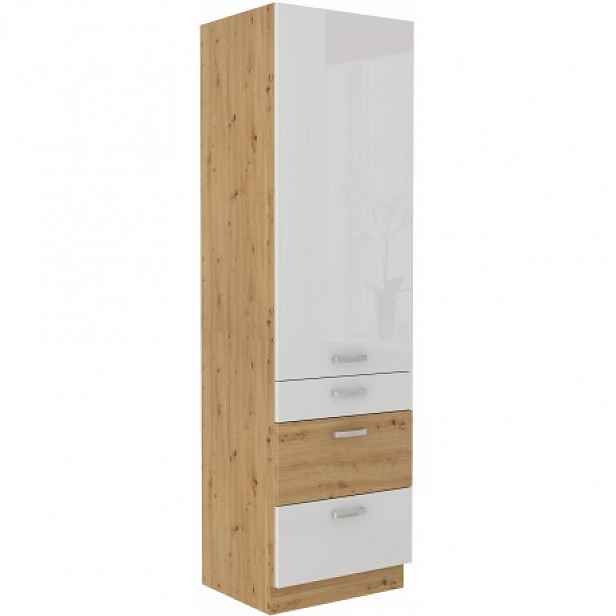 Vysoká potravinová skříňka Artisan 60 DKS-210 3S 1F - Premium Box Barva korpusu: Dub artisan, Barva dvířek: Bílý lesk
