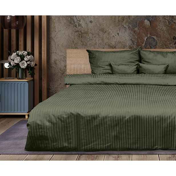 Povlečení z Adamašku olivové, proužky 1 cm 160x200+2x70x80 Matex