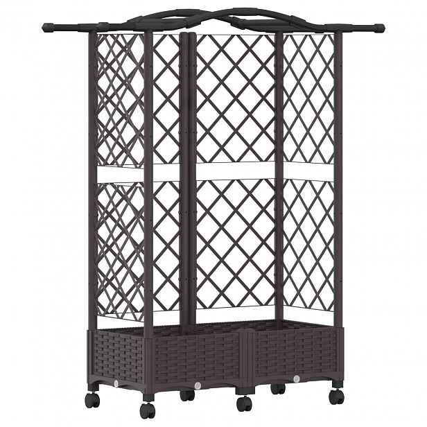 vidaXL Vyvýšený záhon s treláží a střechou Hnědá 124 x 40 x 129 cm PP