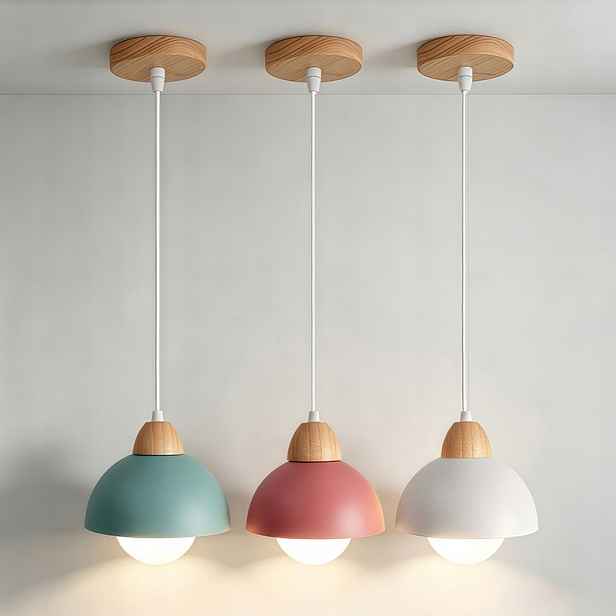 3 ks Moderní skandinávská dřevěná závěsná lampa, minimalistické stropní světlo Macaron
