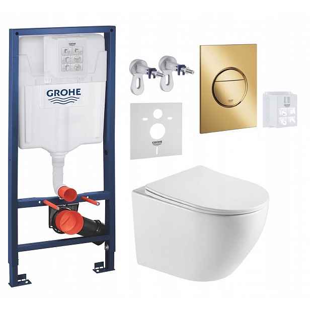 Grohe Podomítková Nádržka s Wc mísou Blatna Tornado a zlatým tlačítkem