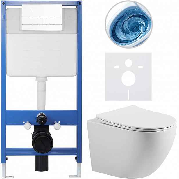 Kompletní WC set Profi/Cesso - bílá lesklá - WC tlačítko Line/Bílá - předstěnová instalace - 49x36 cm - 8050BD84357