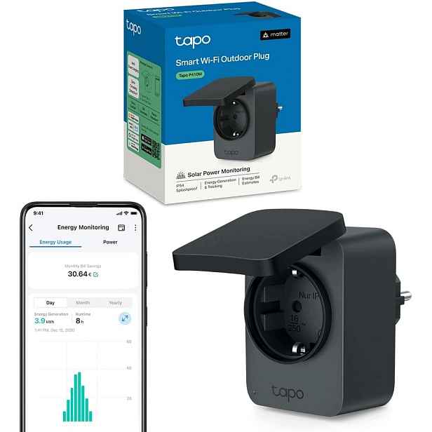 P410M Venkovní Wi-fi Zásuvka IP54 Elektroměr Alexa Google