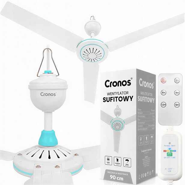 Stropní Ventilátor S Větrákem Tichý Bílý Větrák 90 cm Dálkový Ovladač Časovač