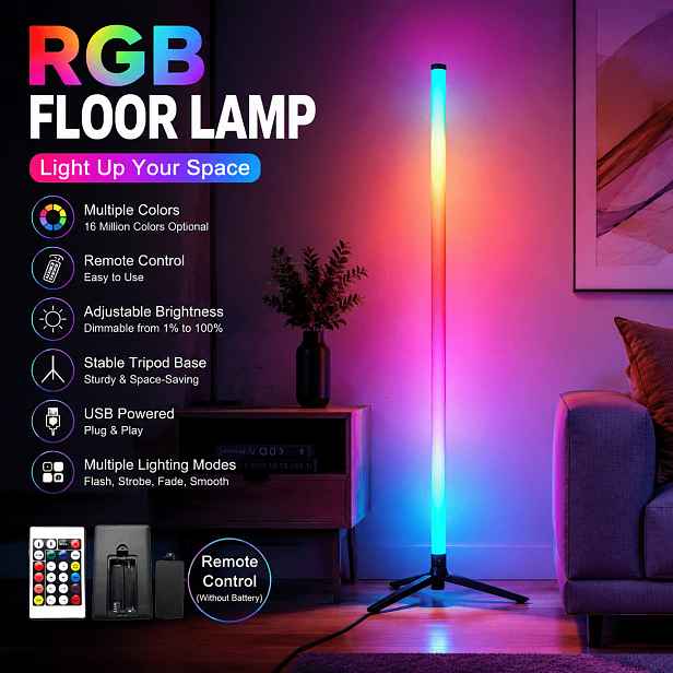 TEMU Moderní RGB podlahová lampa s trojnožkou, stojací LED ambientní světlo, napájení přes USB, dálkové ovládání, měnící barvy osvětlení pro ložnici,
