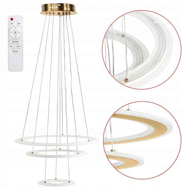Závěsná Led lampa Zlatá kartáčovaná prstencová do obývacího pokoje Dálkový Ovladač