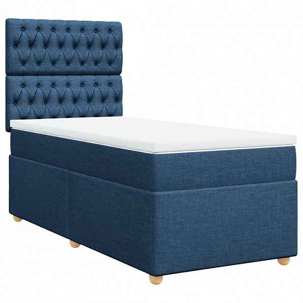 vidaXL Box spring postel s matrací modrá 90x200 cm textil