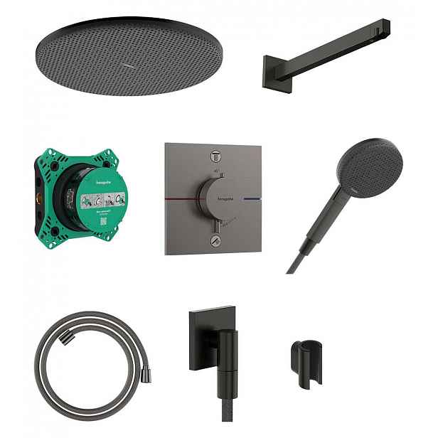 Hansgrohe Raindance Alive S - Sprchový set s termostatem pod omítku, průměr 30 cm, 3 proudy, kartáčovaný černý chrom 24630340