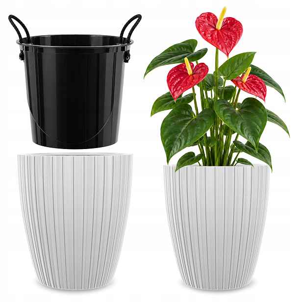 Květináč Květináč 30cm Obal Na Květináč S Vkladem Plastový Záhon Bílý