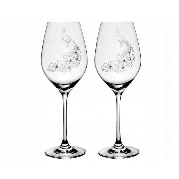 Sklenice na víno s krystaly Preciosa Páv 470 ml 2ks bílá