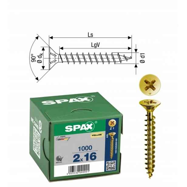 Spax Univerzální Vruty Do Dřeva 2 x 16 mm1000 ks