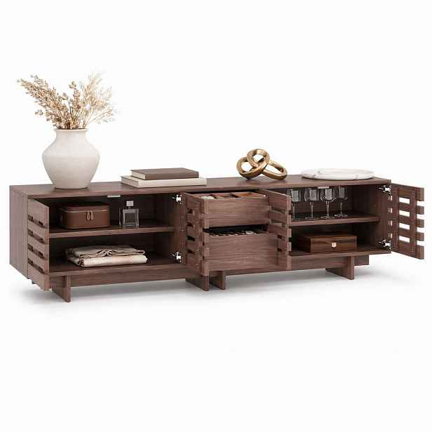 STILVORA TV stolek v barvě ořechu se zásuvkami pro televizor do 80 palců, 200×39,5×55 cm