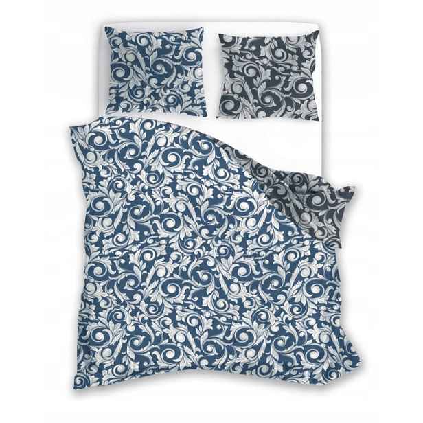 Povlečení flanelové 220x200 Pure Flannel modré šedé listy Faro