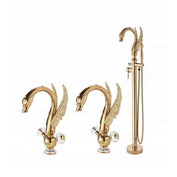 Vanová baterie Old Retro Gold +2X umyvadlová sada